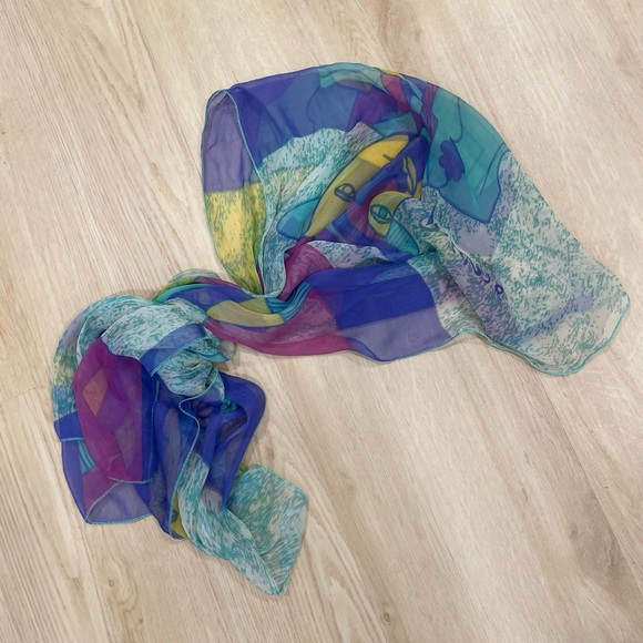 Vintage blue and purple Picasso abstract print sheer scarf - Picture 1 of 3